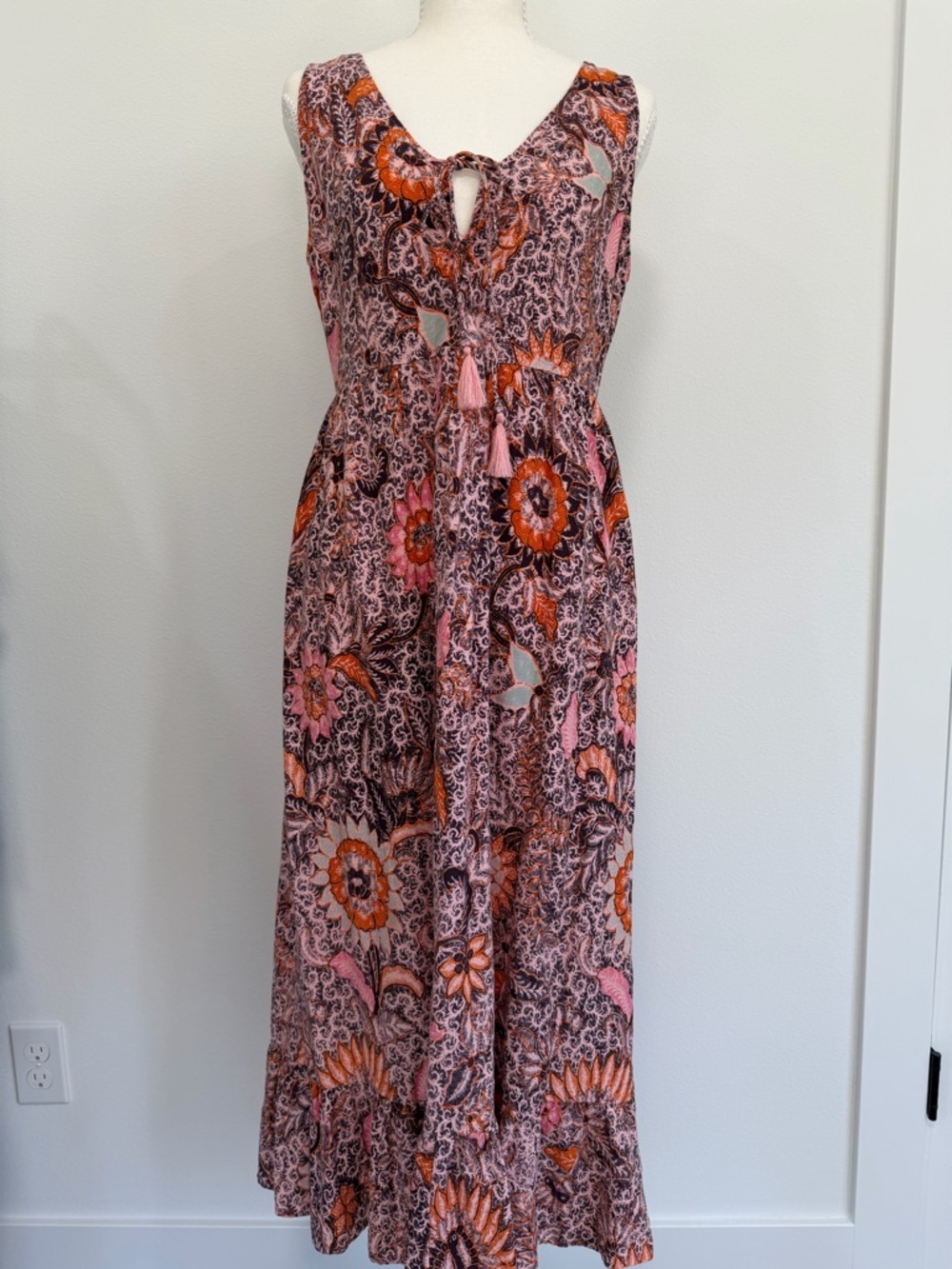 Madewell Ruffle Midi Dress Boho Prairie Lace Up Feminine Vacation Dress Size 4